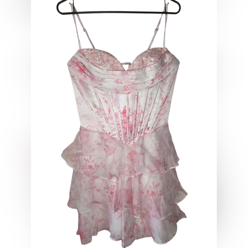 Floral Pink Layered Dress Size 8 - Picture 2 of 7